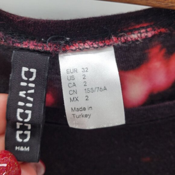 Divided Womens Black Pink Tie Dyed Tiger Crop Top Size 2 Upccyled Bleached Y2K - Picture 6 of 9